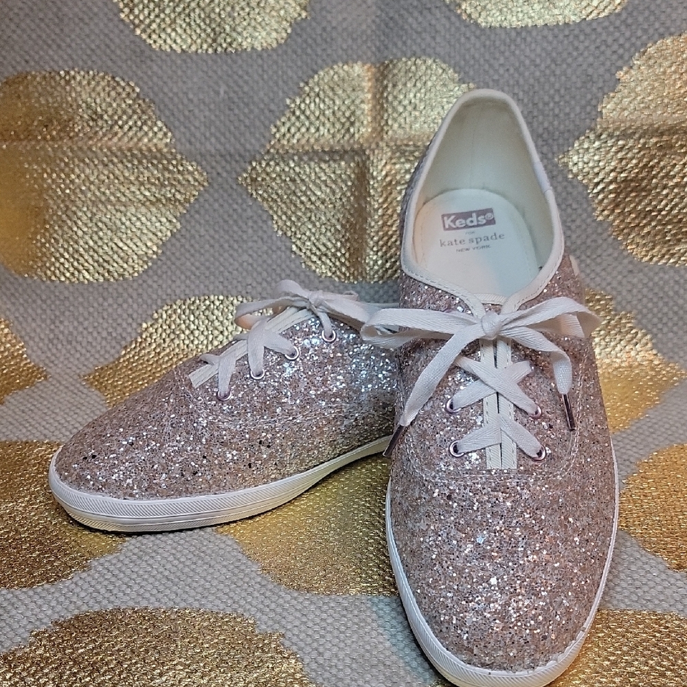 Kate Spade Glitter Sneakers - Gold and Silver (with rose & black specks)